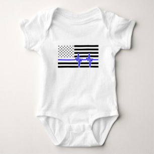 Back The Blue Heartbeat American Flag Baby Bodysuit