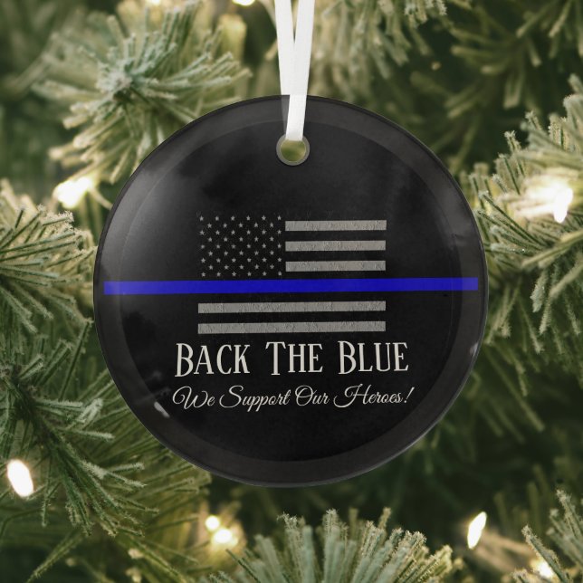 BACK THE BLUE SUPPORT GLASS TREE DECORATION (Insitu)