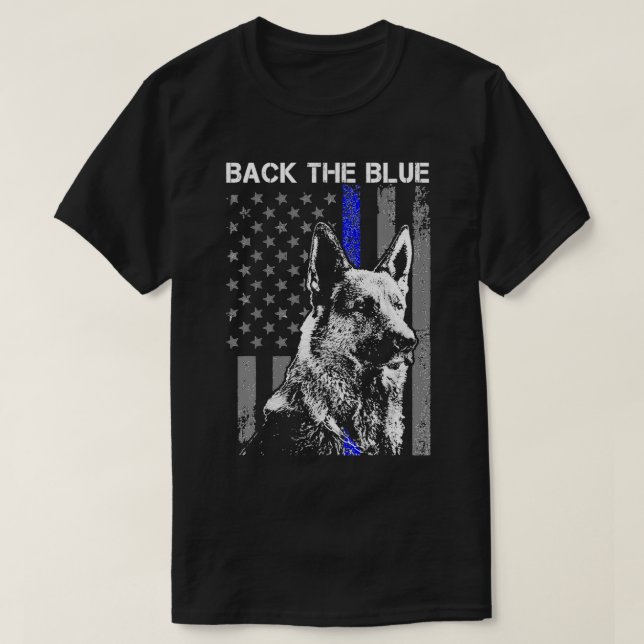Back The Blue Thin Blue Line Flag K9 German Shephe T-Shirt (Design Front)