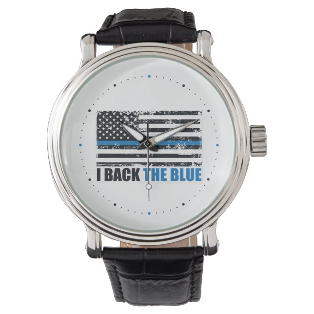 Back the Blue Thin blue line USA Flag MAGA WWG1WA Watch (Front)