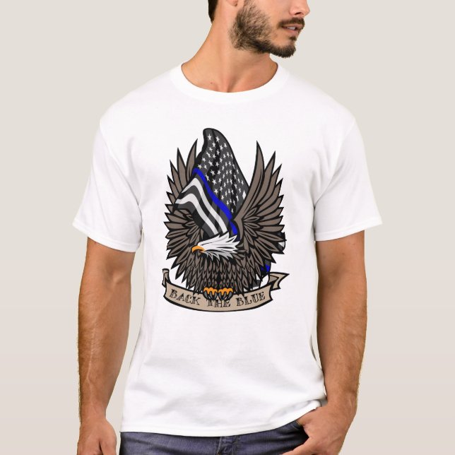 Back the Blue USA Police Blue Line Flag With Eagle T-Shirt (Front)