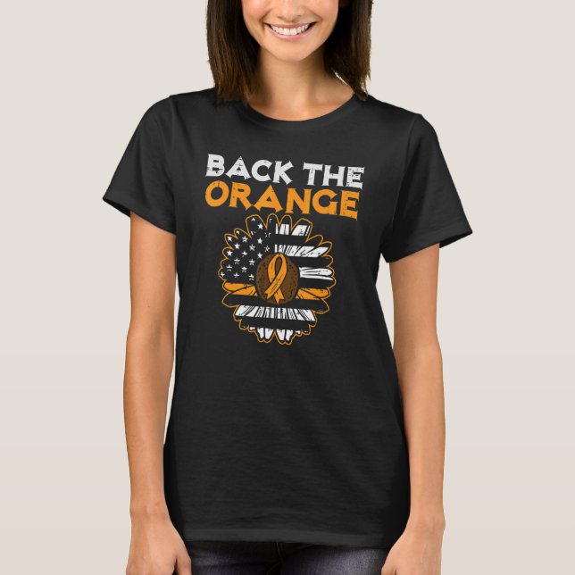 Back The Orange Sunflower US Flag Leukemia Awarene T-Shirt (Front)