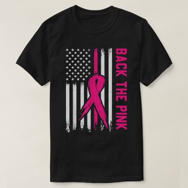 Back The Pink American Flag Ribbon Breast Cancer A T-Shirt (Design Front)