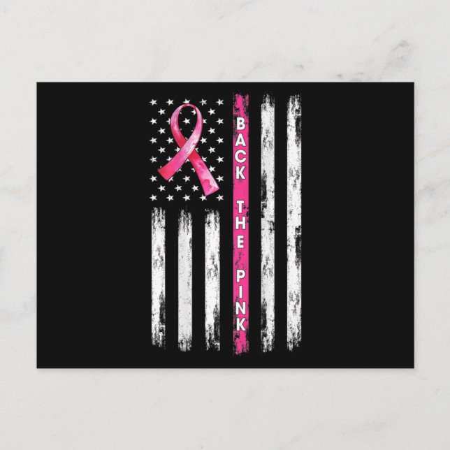 Back The Pink Ribbon American Flag Breast Cancer A Postcard (Front)
