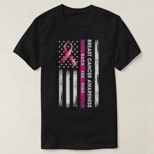Back The Pink Ribbon American Flag Breast Cancer A T-Shirt (Design Front)