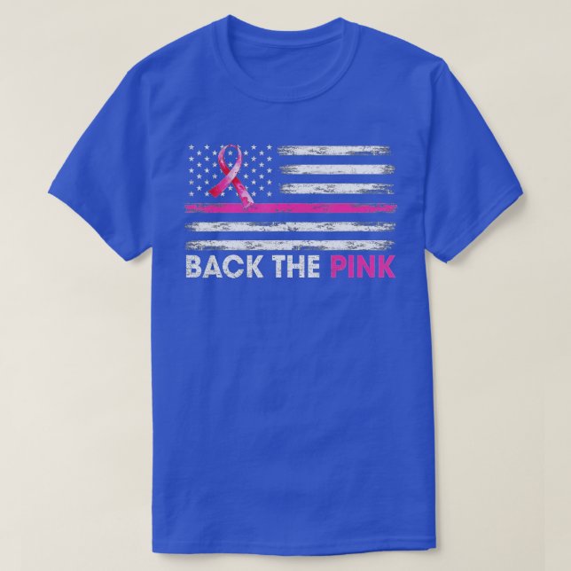Back The Pink Ribbon American Flag Breast Cancer A T-Shirt (Design Front)