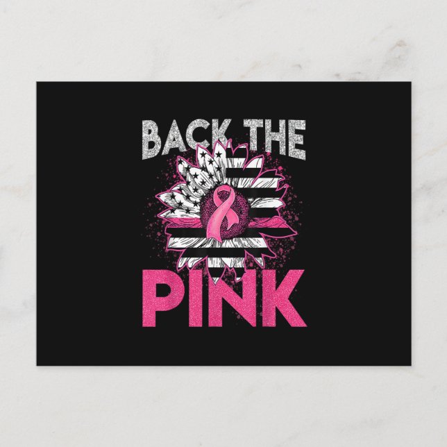 Back The Pink Ribbon American Flag Breast Cancer S Postcard (Front)
