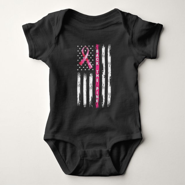 Back The Pink Ribbon Flag Breast Cancer Awareness  Baby Bodysuit (Front)