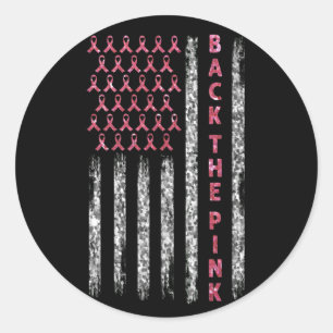 Back The Pink Ribbon Flag Breast Cancer USA Flag Classic Round Sticker