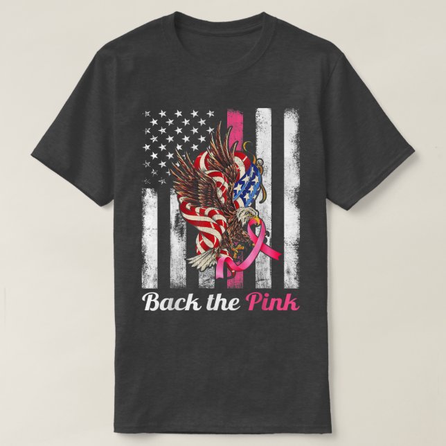 Back The Pink Ribbon USA Flag Decor Breast Cancer  T-Shirt (Design Front)
