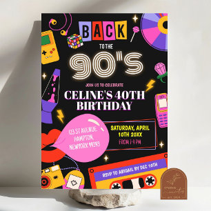 Back to 1990s Groovy Mixtape Birthday Party Invitation