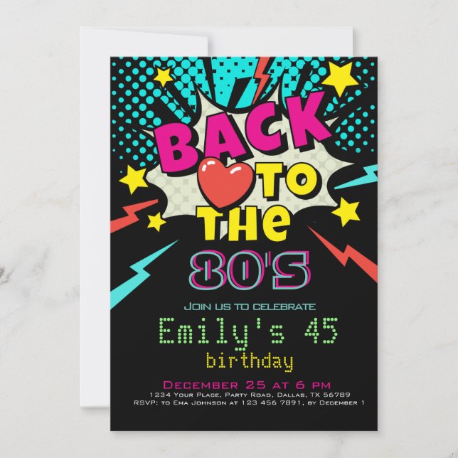 Back to 80’s, Birthday Party Invitation (Front)