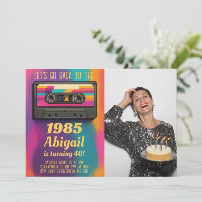 Back to 80's Vintage Birthday Photo Invite (Standing Front)