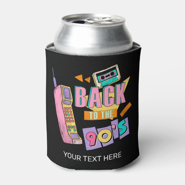 Back to 90's Nostalgia Pink Yellow Black Name Can Cooler (Can Front)