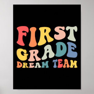Back To School 1st Grade Dream Team Groovy Teacher Poster