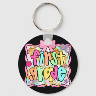 Back to school 1st grade first grade preppy key ring