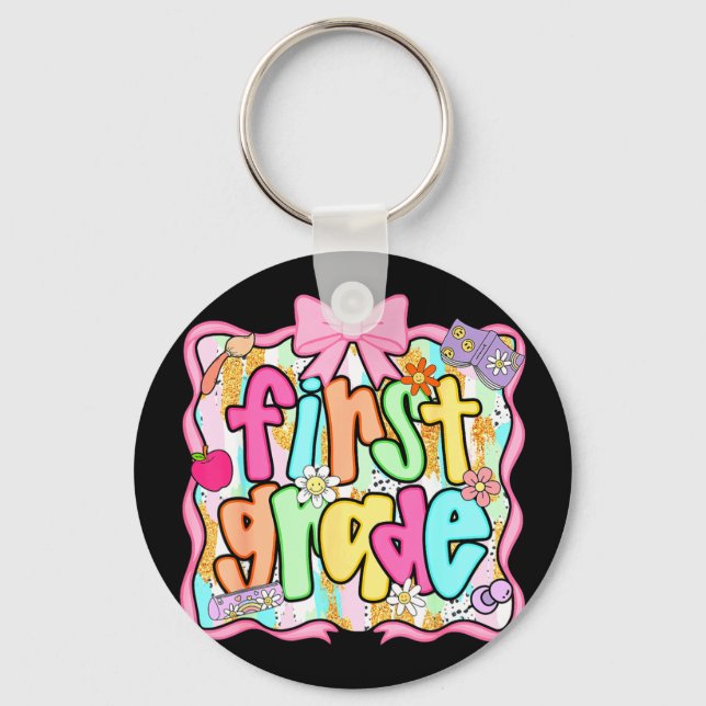 Back to school 1st grade first grade preppy key ring (Front)