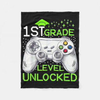 Back To School 1st Grade Level Unlocked Gamer Boys Fleece Blanket