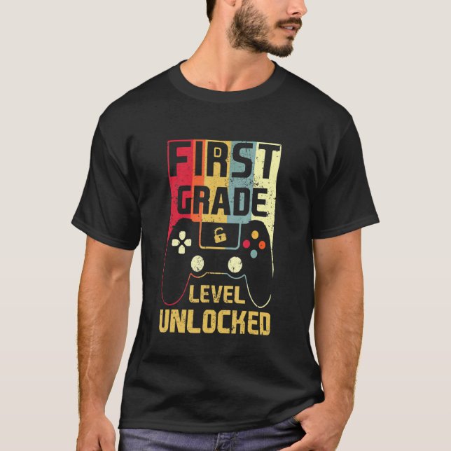 Back To School 1st Grade Level Unlocked Video Game T-Shirt (Front)