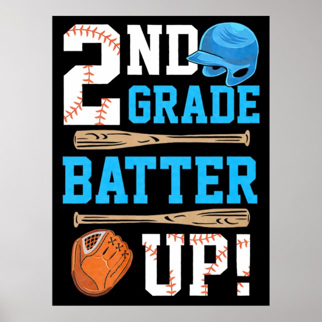 Back To School 2nd Grade Batter Up Baseball Poster (Front)