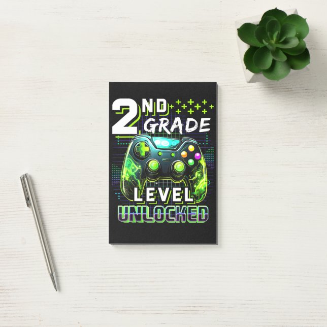Back to School 2nd Grade Boys Gamer Level Unlocked Post-it Notes (Office)