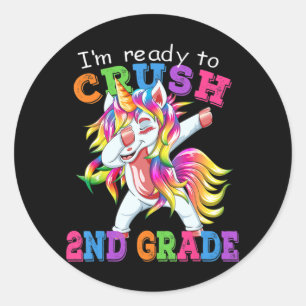 Back to School 2nd Grade Dabbing Unicorn Girls Gi Classic Round Sticker
