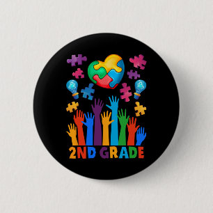 Back To School 2nd Grade Puzzles Heart Autism Awar 6 Cm Round Badge