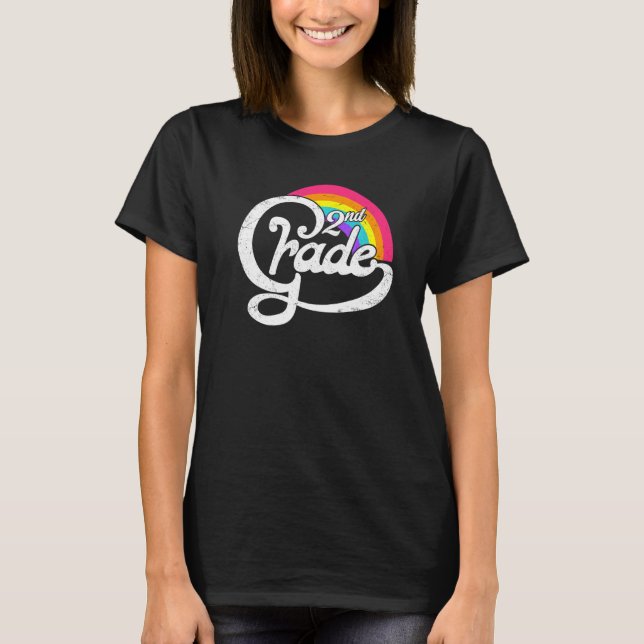 Back To School 2nd Grade Rainbow Second Grade Squa T-Shirt (Front)