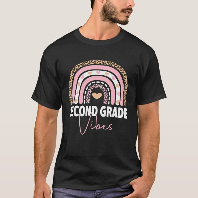 Back To School 2Nd Grade Vibes Rainbow Leopard Tea T-Shirt (Front)