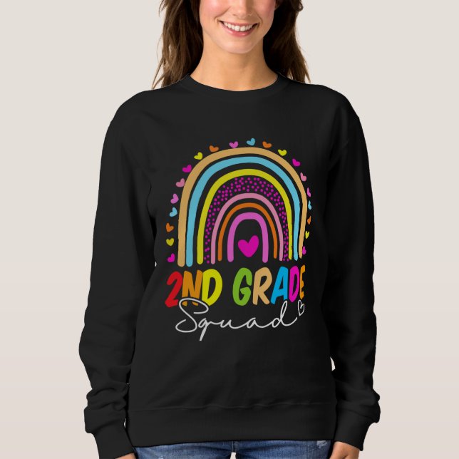 Back To School  2nd Second Grade Squad Rainbow Tea Sweatshirt (Front)