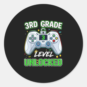 Back to school 3rd grade boys gamer first day classic round sticker