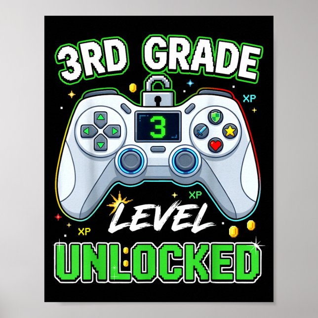 Back to school 3rd grade boys gamer first day poster (Front)