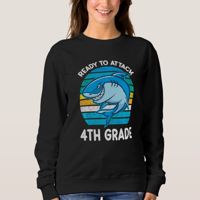 Back To School 4th Grade Kids Outfit Shark Sweatshirt (Front)