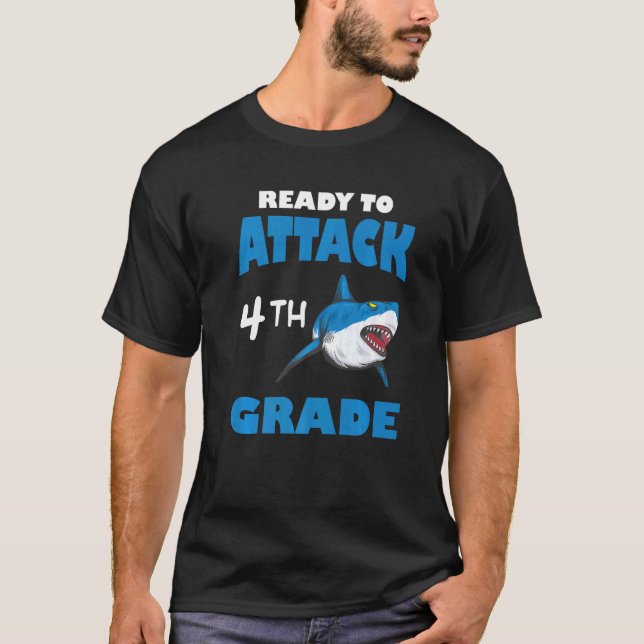 Back To School 4th Grade Kids Outfit Shark T-Shirt (Front)