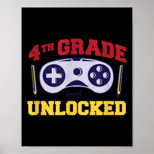 Back To School 4th Grade Level Unlocked Video Game Poster
