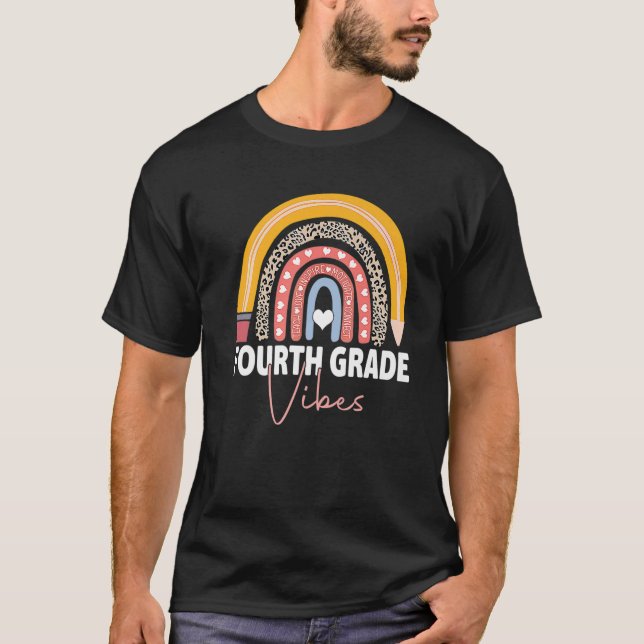 Back To School 4Th Grade Vibes Rainbow Leopard Tea T-Shirt (Front)