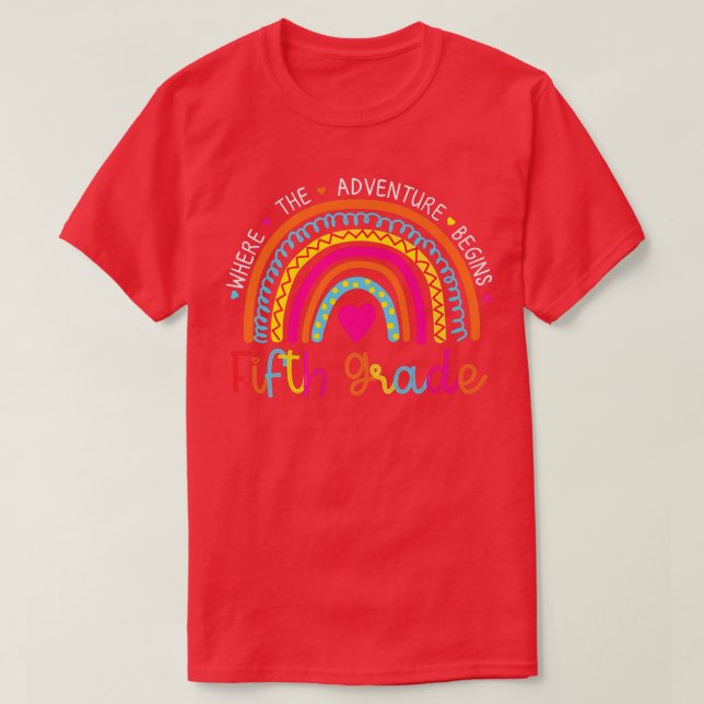 Back To School 5th Fifth Grade Where The Adventure T-Shirt (Design Front)