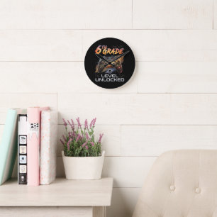 Back to School 6th Grade Gamer First Day School Round Clock