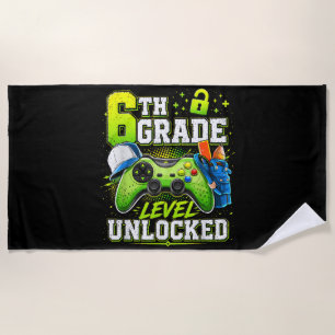 Back to School 6th Sixth Grade Level Unlocked Beach Towel