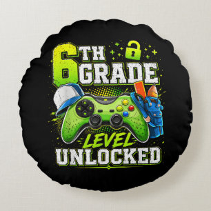 Back to School 6th Sixth Grade Level Unlocked Round Cushion
