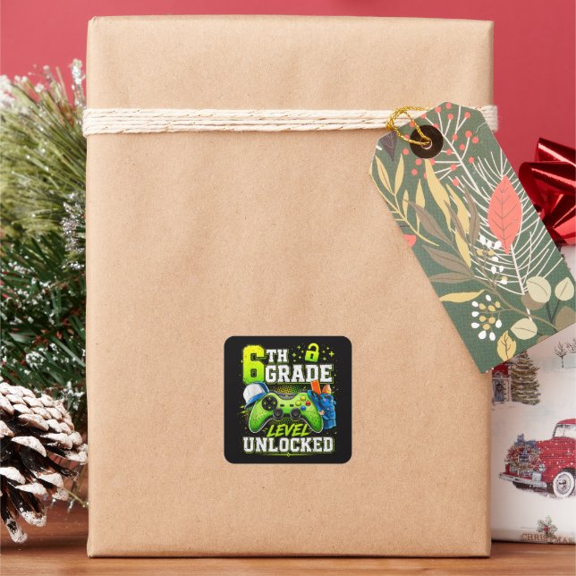 Back to School 6th Sixth Grade Level Unlocked Square Sticker (Holiday)