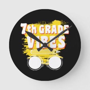 Back To School 7th Grade Vibes Shirt First Day Kid Round Clock