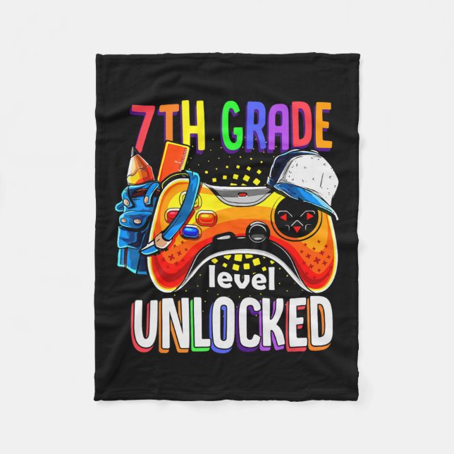 Back To School 7th Seventh Grade Level Unlocked  Fleece Blanket (Front)