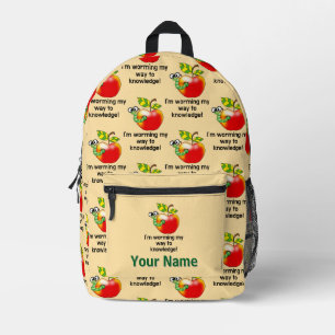 Back to School Apple & Worm (add name) Printed Backpack