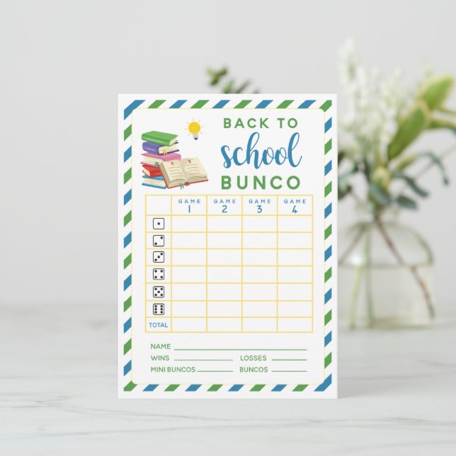 Back to School August September Bunco card (Standing Front)