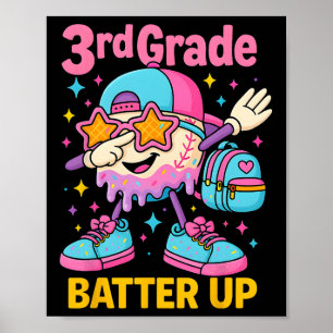 Back To School Baseball Ice Cream Drip First Day O Poster