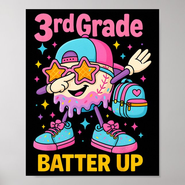 Back To School Baseball Ice Cream Drip First Day O Poster (Front)