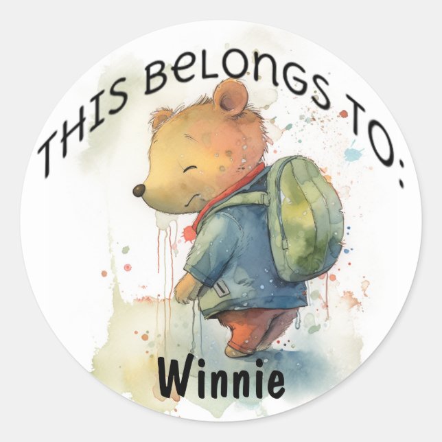 Back to School Bear  Classic Round Sticker (Front)