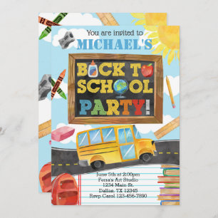 Back to School Birthday Party Invitation Invite