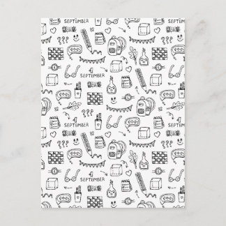 Back to school black line cute seamless pattern postcard